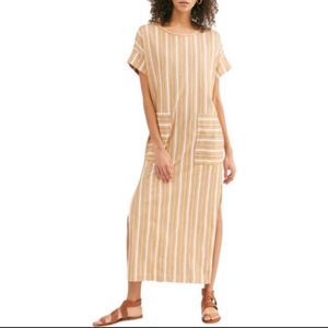 Free People Striped Midi Dress in Tan and White